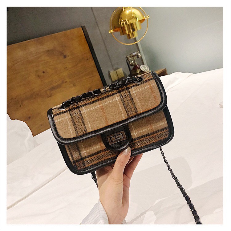 Plaid Slingbag Amanda korean Sling Bag korea motif kotak-kotak Wool winter korean style tas selempang mini