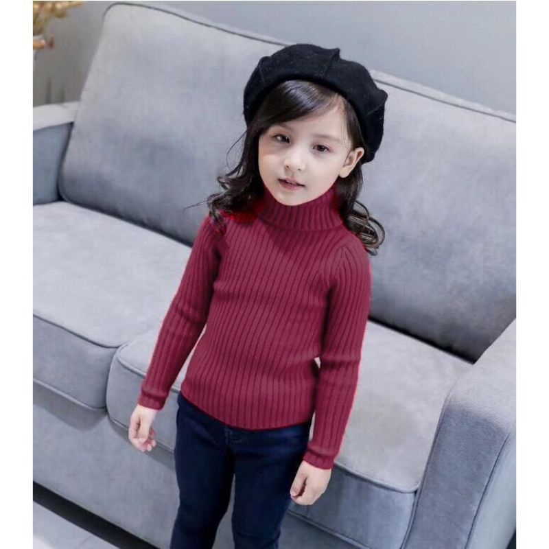 sweater rajut anak unisex kerah tinggi/turtleneck rajut anak anak laki laki dan perempuan 2-8thn/baju hangat anak