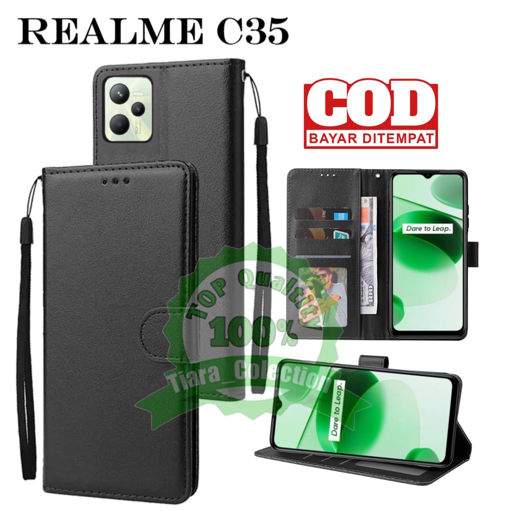 NEW REALME C35 Leather Flip Case Wallet / Dompet Hp Buka Tutup Stand Cover Handphone