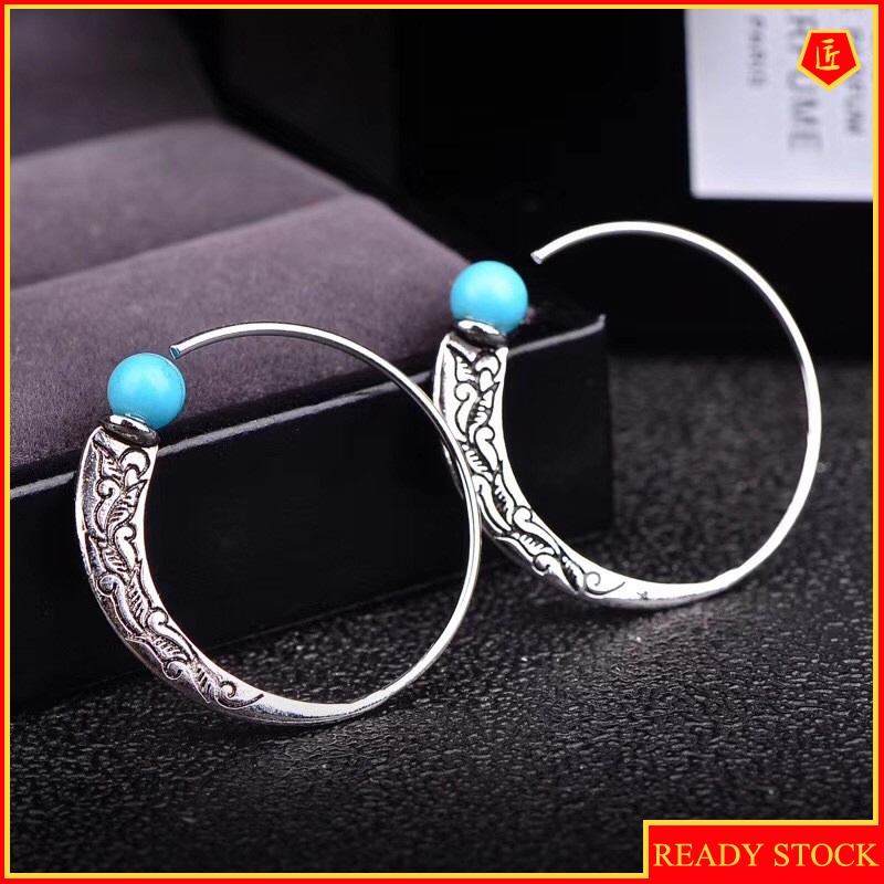 [Ready Stock]New Vintage Silver Turquoise Earrings Punk