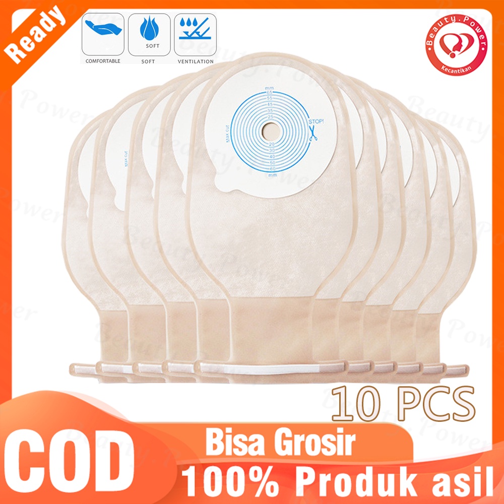 Colostomy Bag HDR Tas Ostomi, Kantong Kolostomi Satu Sistem Dapat Dicuci Penutup Krem Ukuran Potong 60/65Mm 10 Buah