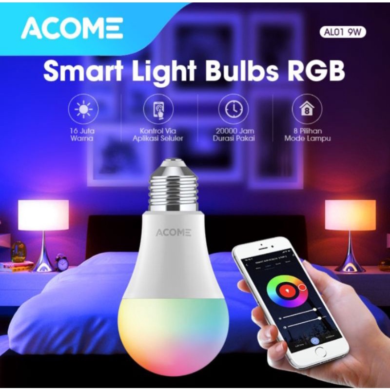 Acome Lampu Bohlam Smart WIFI LED 12W RGB Garansi Resmi 1 Tahun AL01