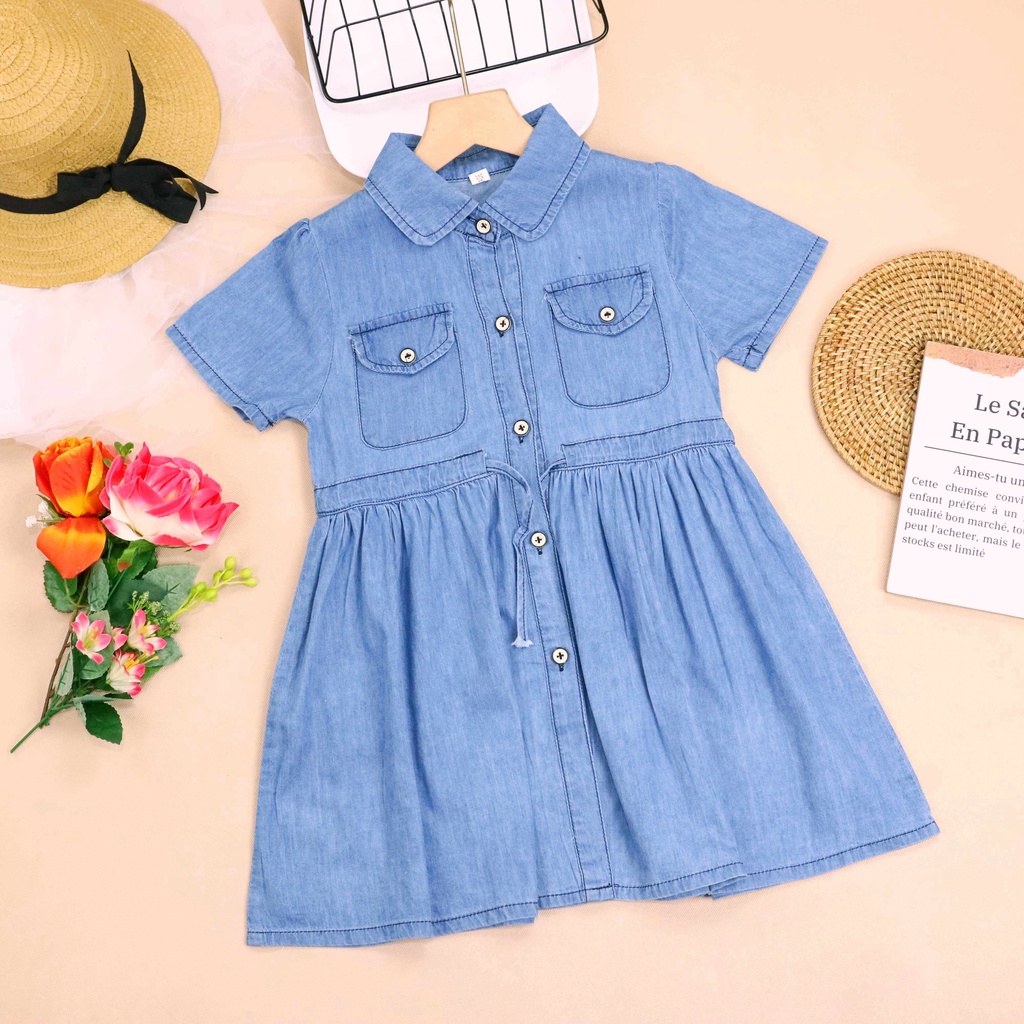 1 - 5 Tahun | Dress Korean Style Dae Hwa / Baju Gaya Elegant Korea Denim Jeans Anak Perempuan kualitas Import Balita Harian Polos Babycinnamon