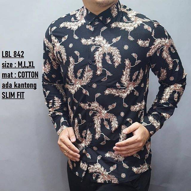 LBL 842 HEM KEMEJA BATIK PRIA SLIM FIT LENGAN PANJANG LUIGI BATANI