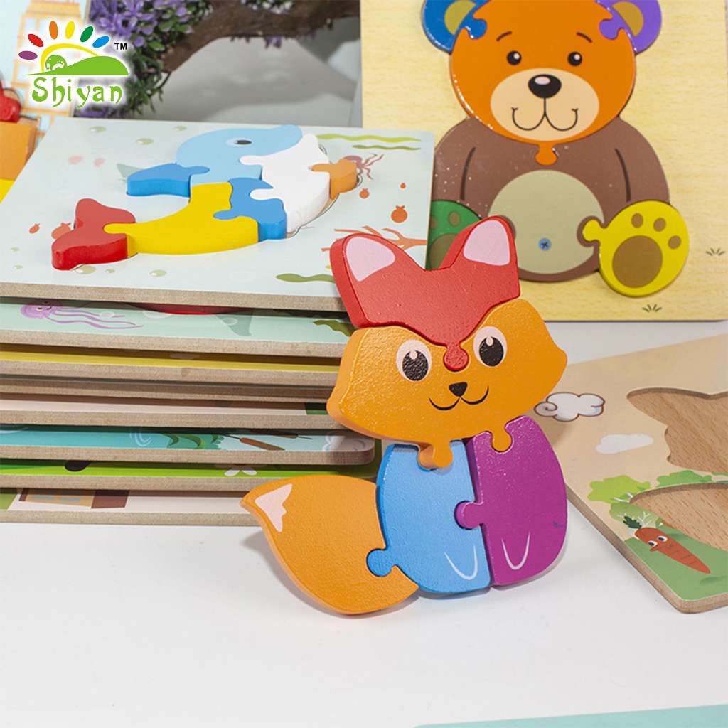 [Shiyan] mainan puzzle kayu jenis jigsaw warna / mainan edukasi anak 3D wooden puzzle children education toys jigsaw