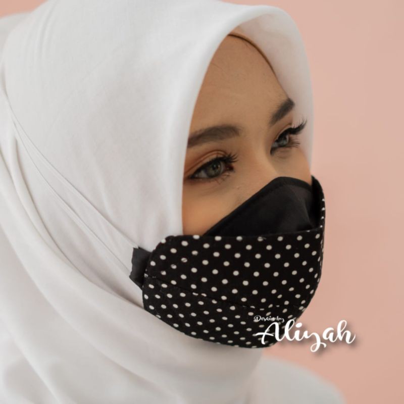 POLKADOT Masker Hijab Headloop 3 Play 3Ply - Bahan Toyobo Tebal - Tidak pengap - Antivirus