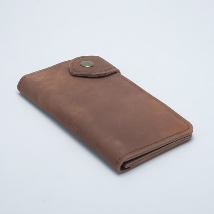 dompet tinggi berdiri model kancing diluar warna coklat bikers PHWL168