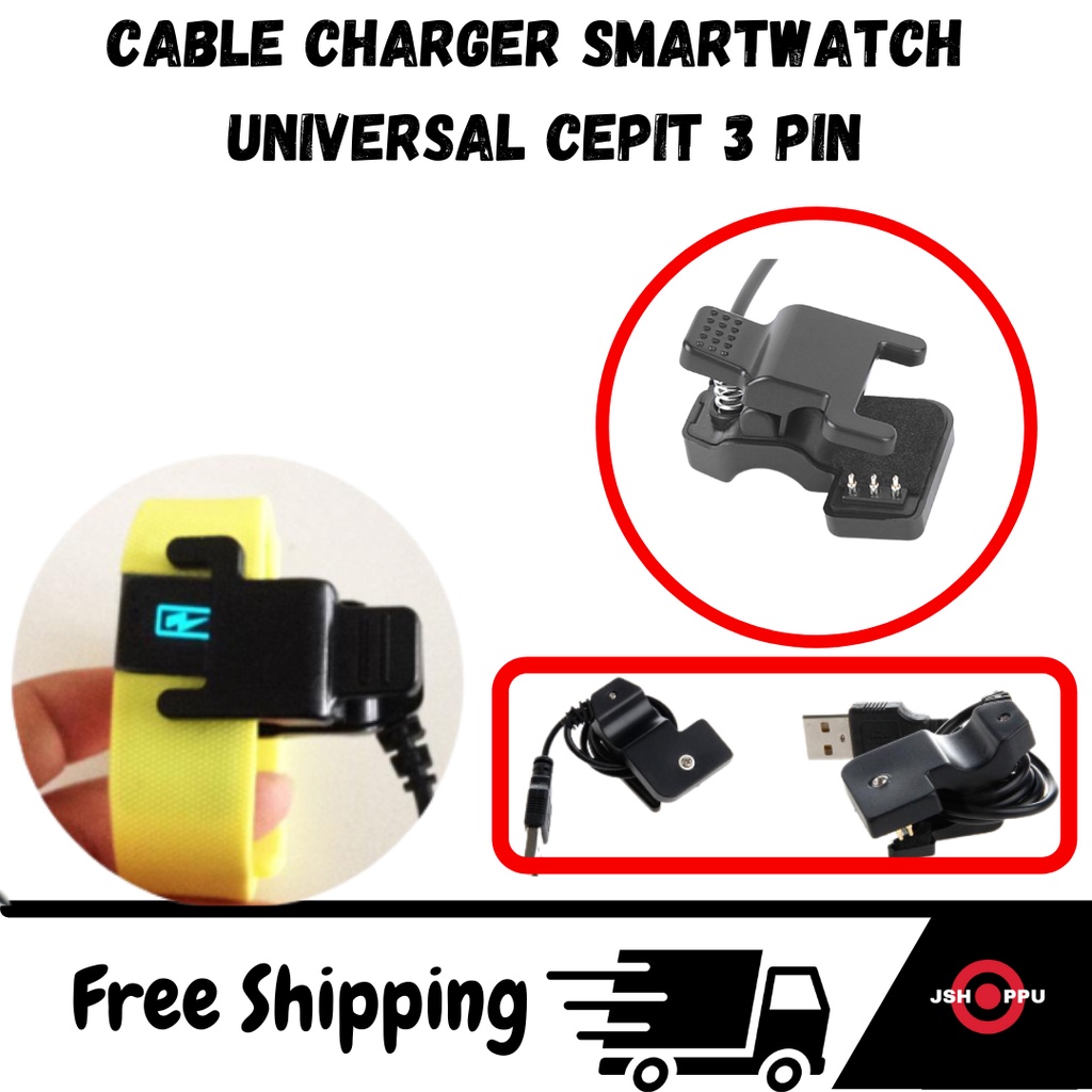 Kabel charger smartwatch cepit 3 pin 6mm universal cas smartband smartwatch
