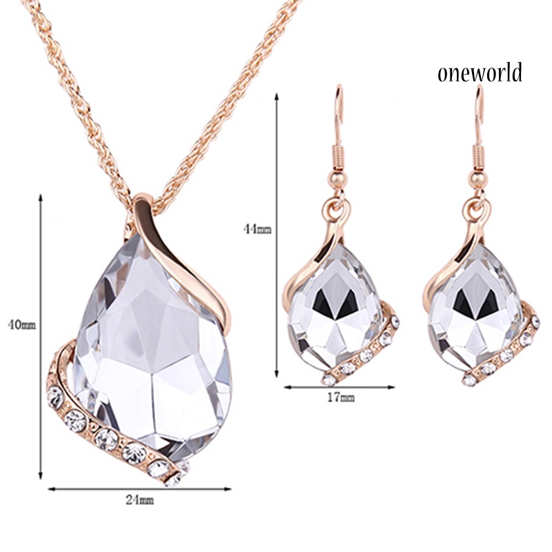 [ONE] 1set Wanita Kalung Anting Berlian Imitasi Mengkilap Hias Perhiasan Lady Faux Kristal Choker Rantai Kalung Drop Earrings Untuk Pesta