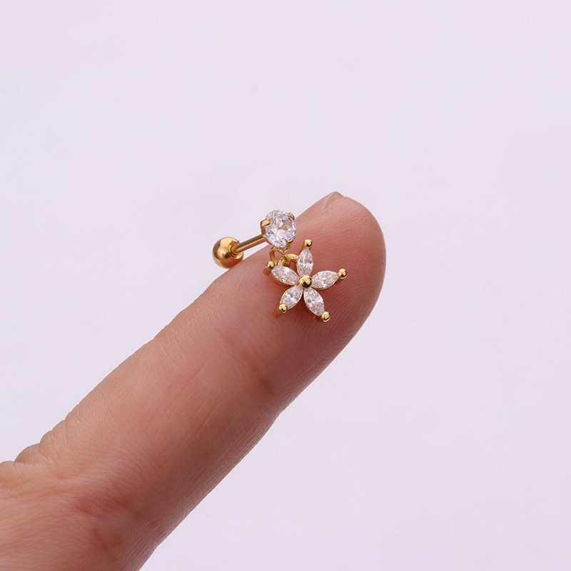 1pc Anting Tindik Tulang Rawan Telinga Desain Bunga Hias Zirkon