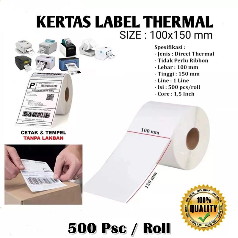 Termurah Kertas Label Sticker Barcode Thermal 100 x 150 mm 1 Roll Isi 500