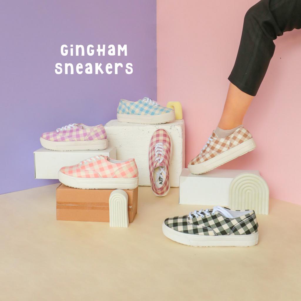 Alivelovearts Gingham Sneakers Canvas Wanita