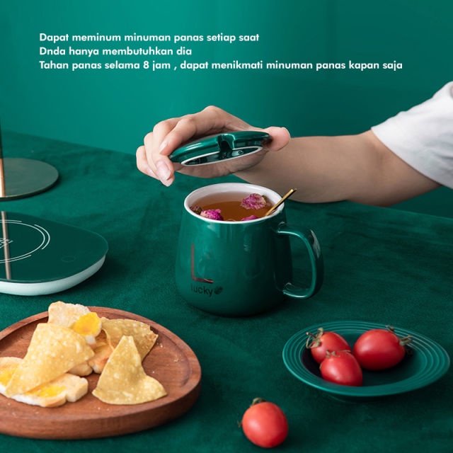 Mug Cangkir Elektrik Paket Hampers Warmer Cangkir Keramik Saucer Set Kemasan Gif Box Pemanas Elektrik Portable 55 Suhu Derajat