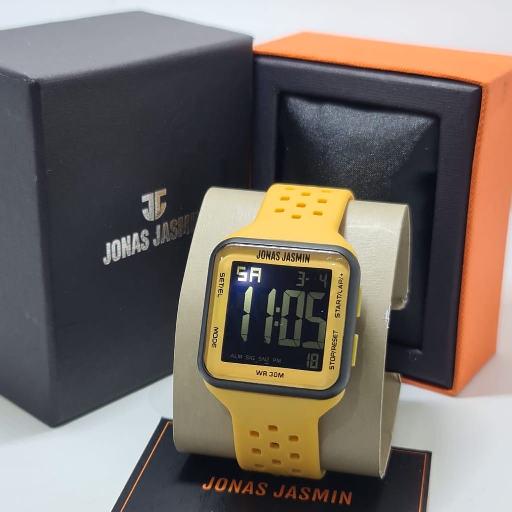 JAM TANGAN ORIGINAL JONAS JASMIN 5313 KOTAK DIGITAL LED LAMPU STRAP RUBBER KARET ANTI AIR INCLUDE BO