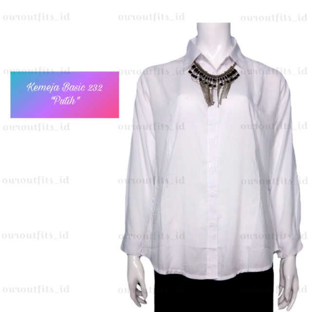KEMEJA WANITA RAYON POLOS LENGAN PANJANG - PUTIH