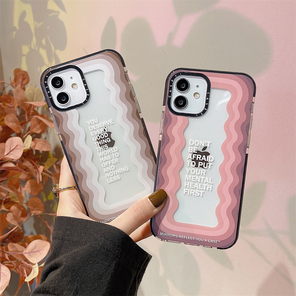 Casing Soft Case Motif Gelombang Warna Pink / Abu-Abu Untuk iPhone 11 / 12 / 13 Pro Max / 7 / 8 + / X / XR / Xs Max