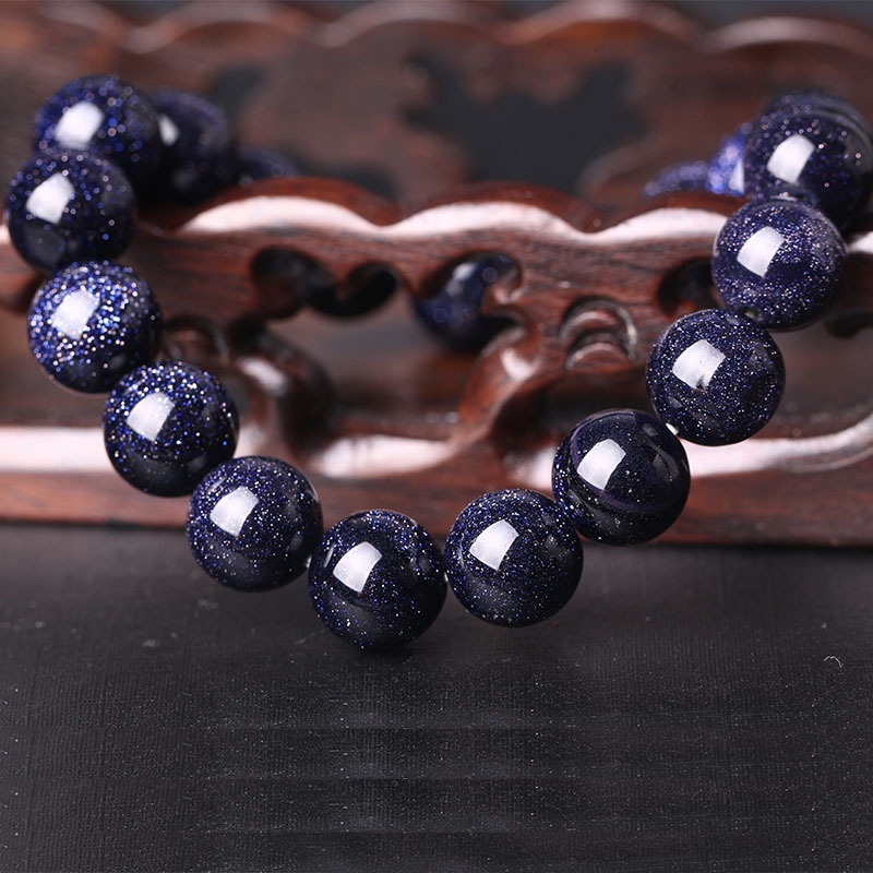 Natural Blue Sandstone Beads Bracelet Good Luck Couple Jewelry