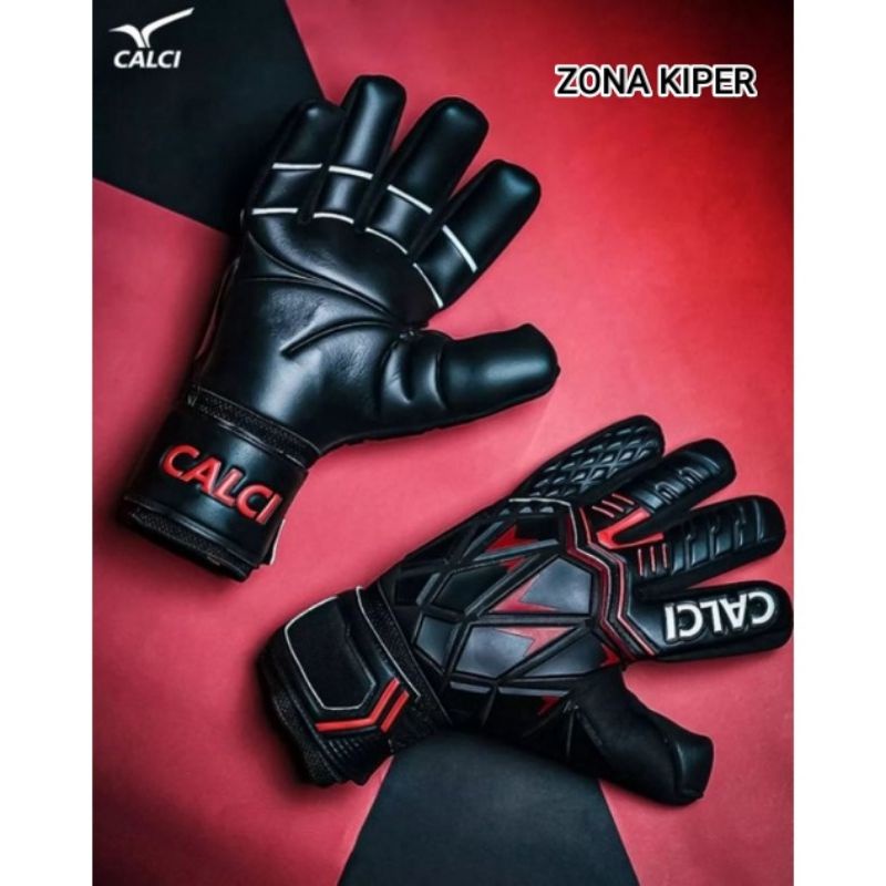 TERBARU SARUNG TANGAN KIPER LENGKET DEWASA Calci illustro SHIELD -  HITAM/RED sarung tangan kiper