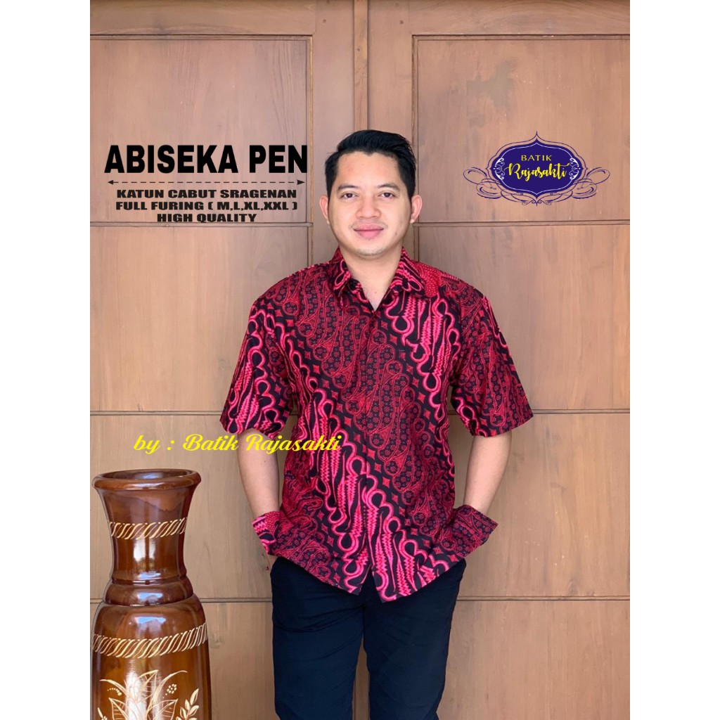 ABISEKA PEN Atasan Baju Kemeja Batik Pria Lengan Pendek PREMIUM LAPIS FURING RAJASAKTI