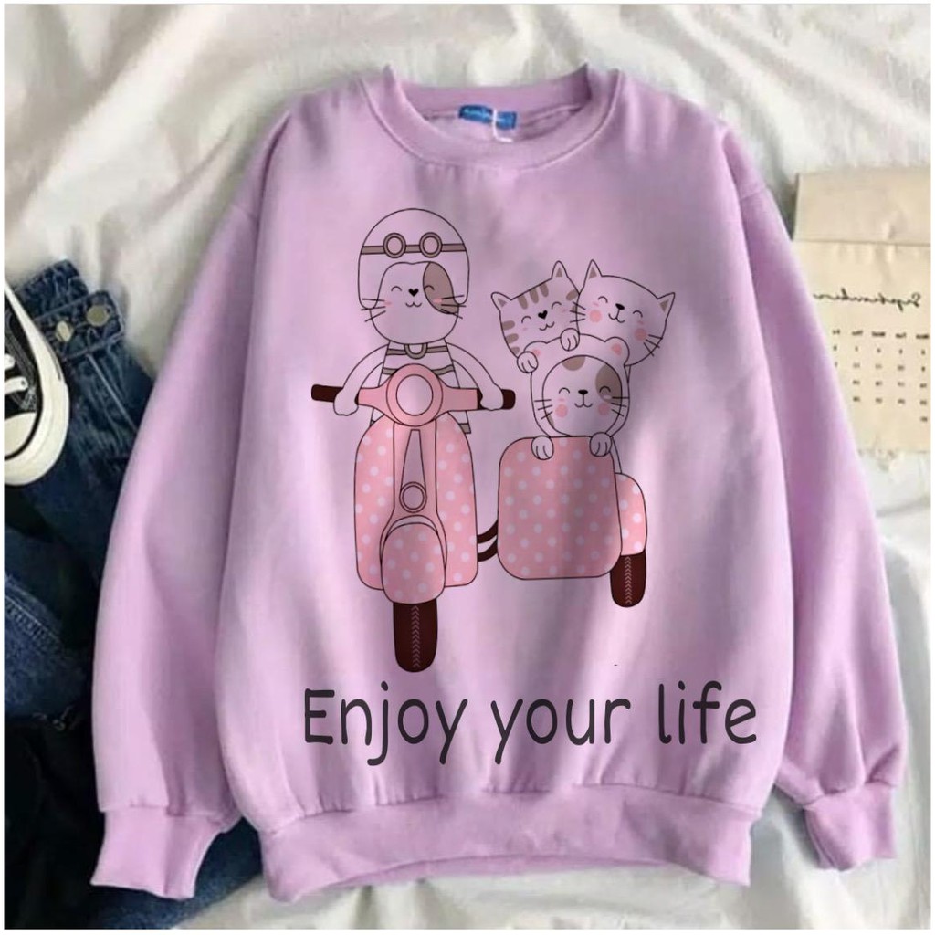 VS GG  - Baju SETELAN atasan SWEATER wanita ENJOY YOUR LIFE