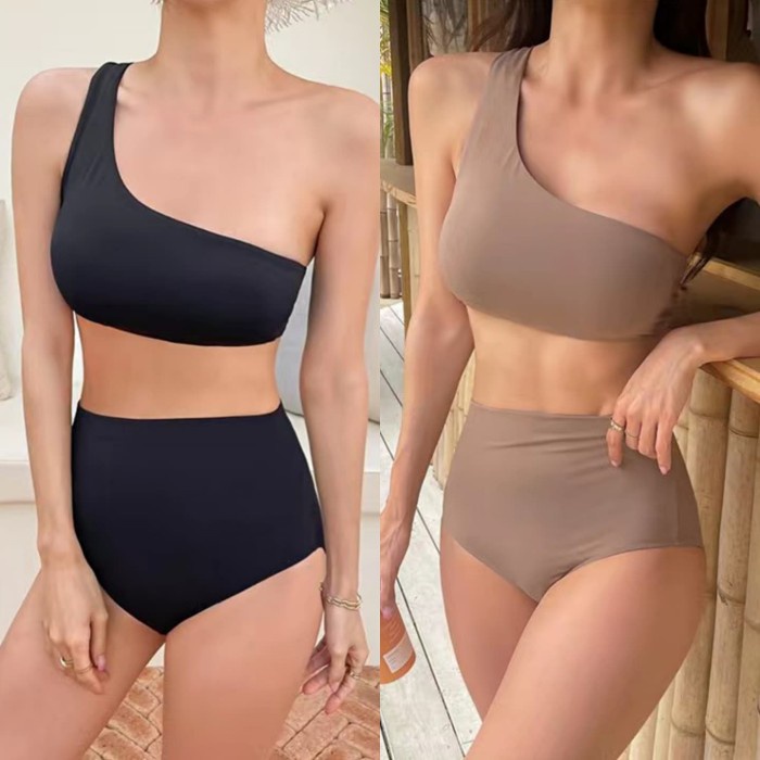 Bikini One Shoulder Highwaist Bikini (2 Colors) - Bikinibandit