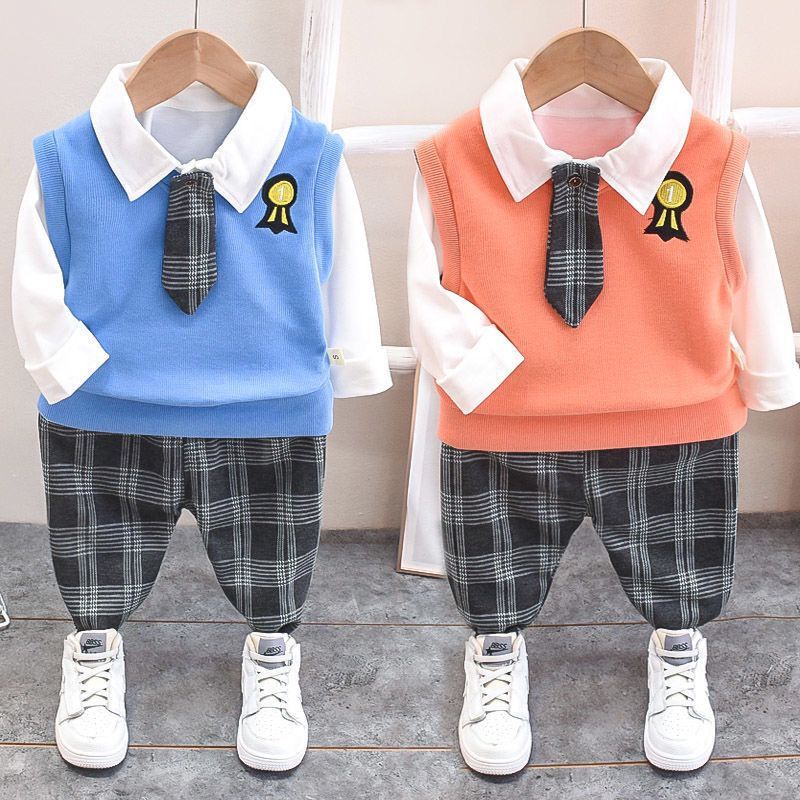 SSL53-Setelan Set Anak Laki Laki 3in1 Baju+Vest+Celana College Style