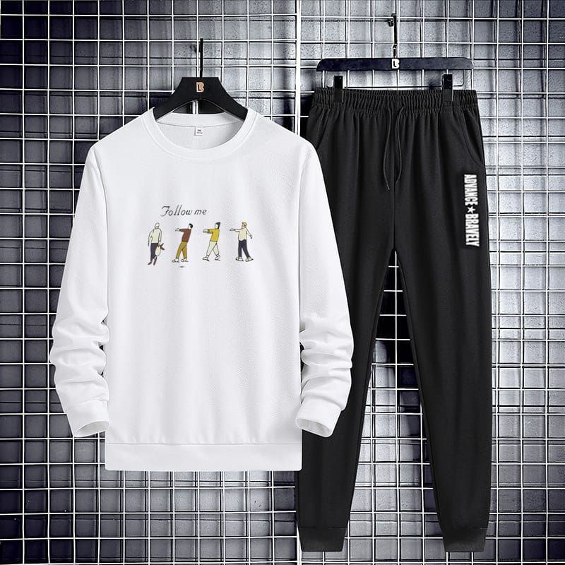Set Sweater Pria, Sweater+Celana Panjang Bermotif Follow me