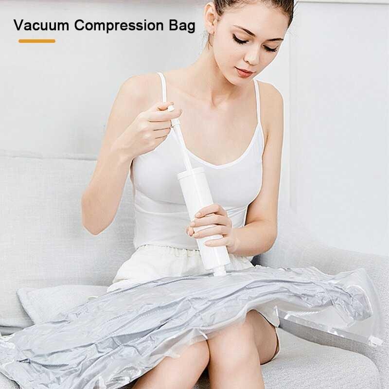 Kantong Plastik Pakaian Vacuum Bag 10 PCS with Hand Pump - SN11 - White