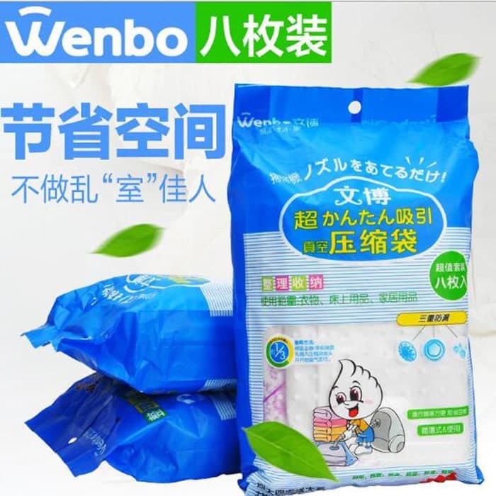 Wenbo Vacuum Bag isi 8 +Free Pompa Manual Vakum Bags Plastik Set Vacum