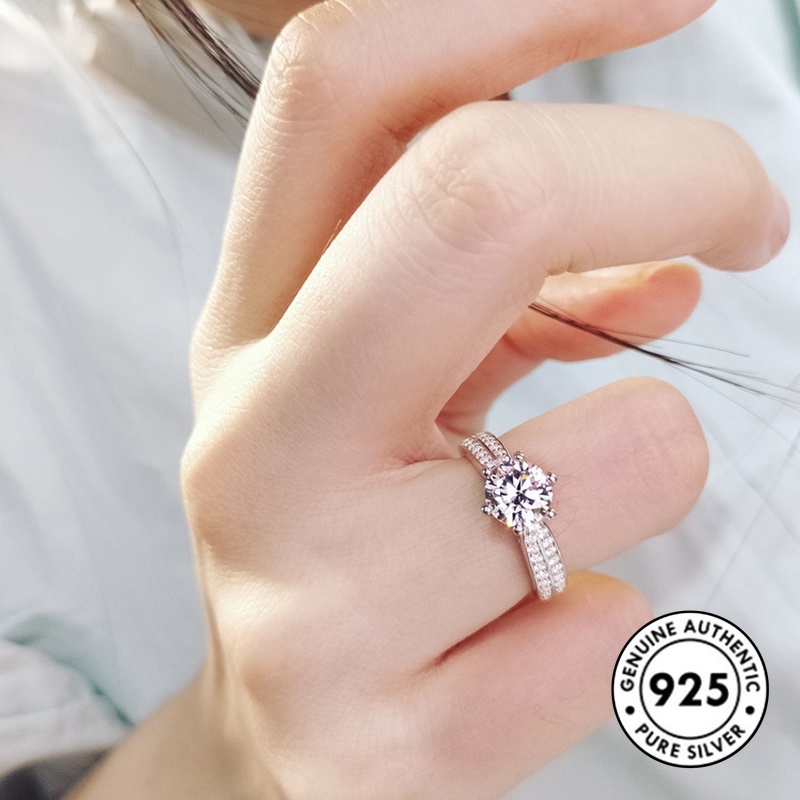 Cincin Sterling Silver 925 Hias Berlian Imitasi Gaya Eleganmewah Untuk Wanita