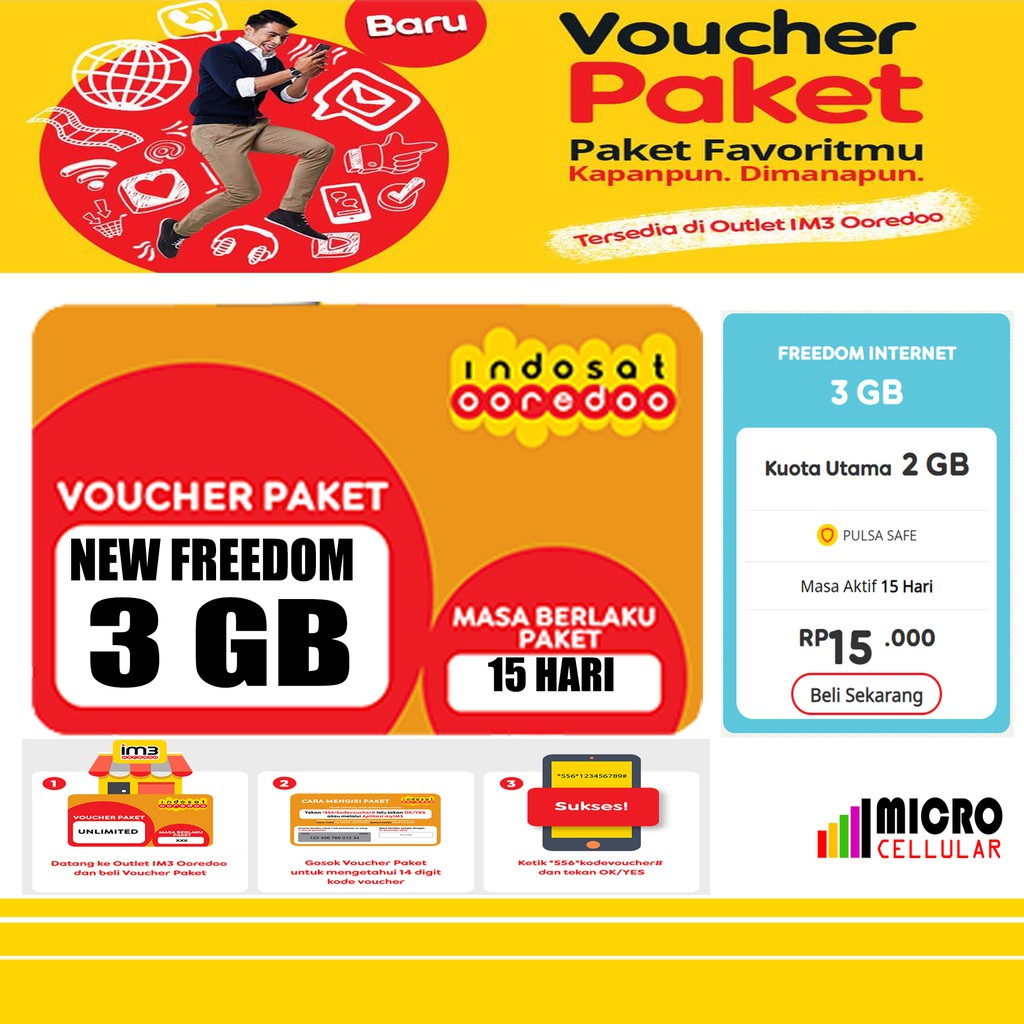 Voucher Isi Ulang Kuota INDOSAT FREEDOM 3 GB (Aktif 15 ...