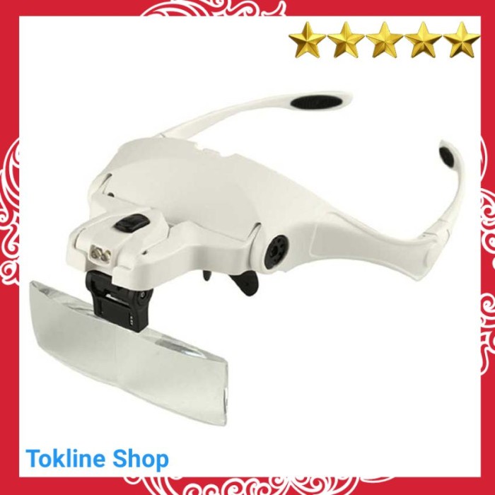 

Murah Helm Kacamata Pembesar Service Reparasi Jam 5x Magnifier 2 LED