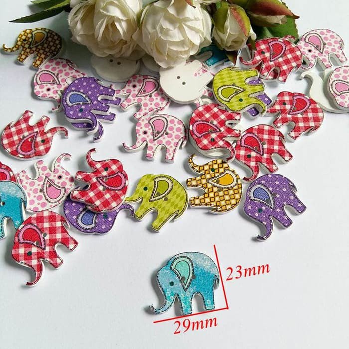 Kancing Kayu Dua Lubang - Elephant Style (10pcs)