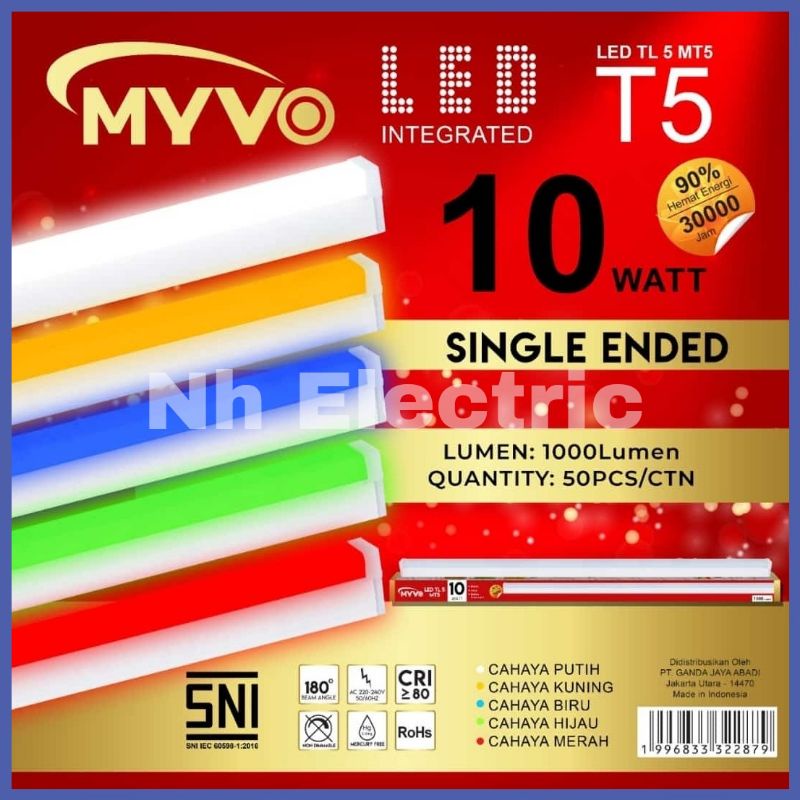 Lampu TL Led T5 5/10/15/20Watt Putih,Biru,Merah,Kuning Myvo - Myvo Led T5 5W/10W/15W/20W Lampu Modern Minimalis