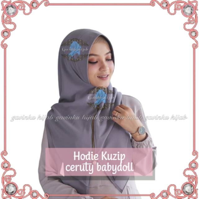 Jilbab hodie ziper bandul bahan ceruty 2 layer tidak nerawang