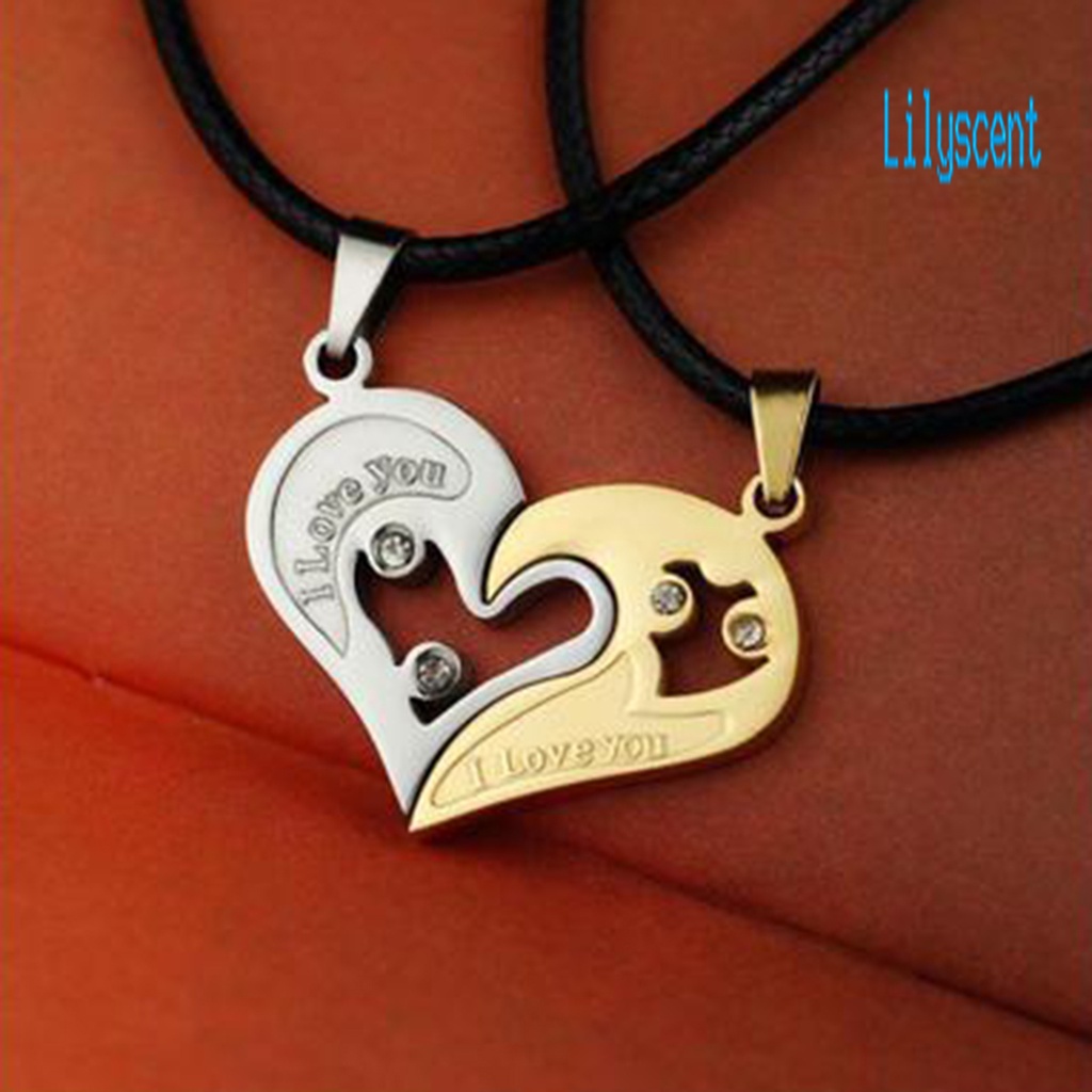 2pcs Kalung Klavikula Liontin Hati Bahan Titanium Steel Aksen Berlian Imitasi Untuk Hari Valentine