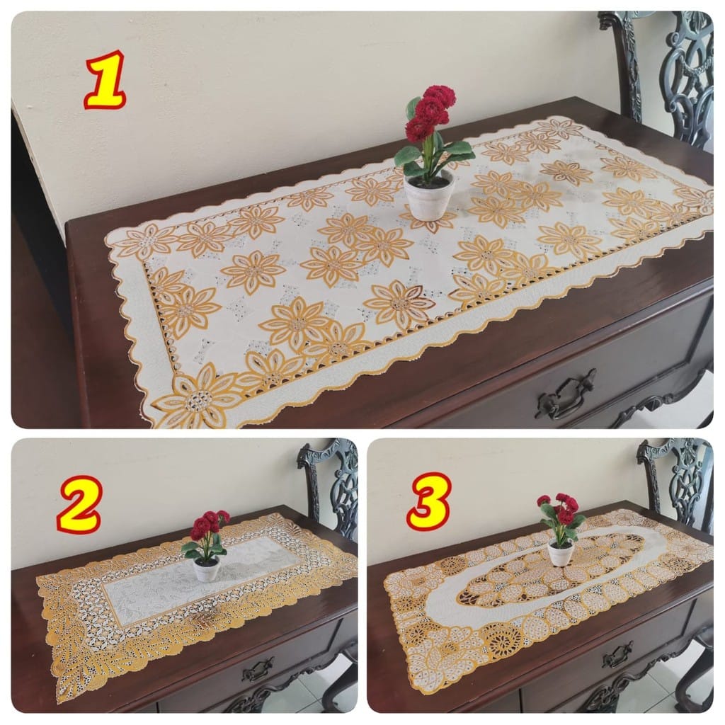 TAPLAK MEJA RUANG TAMU MURAH ANTI AIR / TAPLAK MEJA EMAS GOLD / TAPLAK MEJA LEBARAN / TABLE MAT COVE