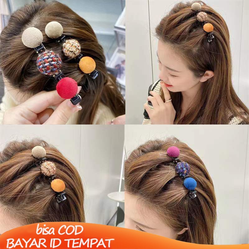 COD❤️Jepit Rambut Korea Wanita  Fashion Twist Braided Side Double Poni Jepit Rambut Desain Bola Bulat Import Ready Stock Murah