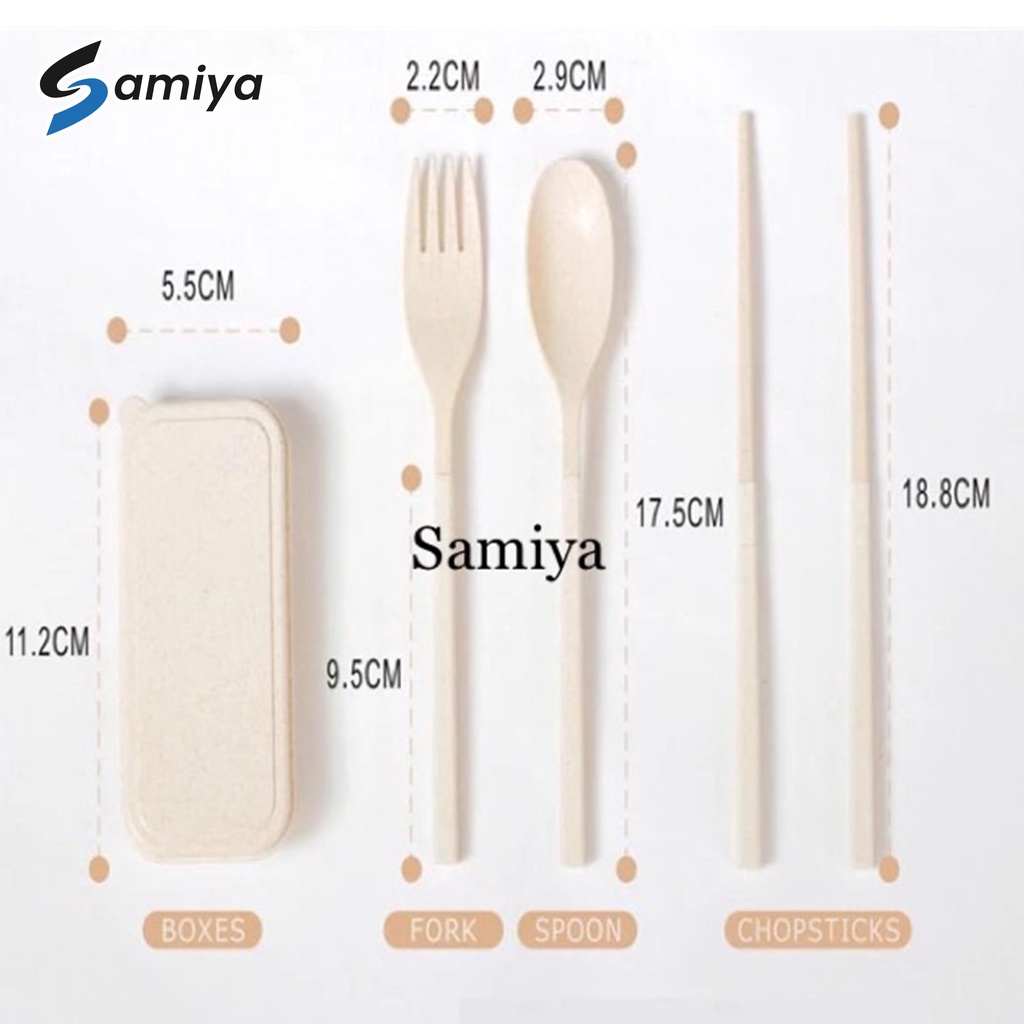 Wheat straw cutlery set / alat makan portable set / sendok garpu sumpit gandum wheatstraw