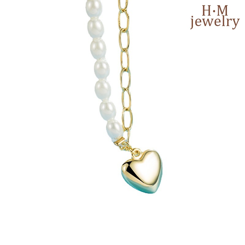 Kalung Rantai Sterling Silver 925 Dengan Liontin Hati Aksen Mutiara Untuk Wanita