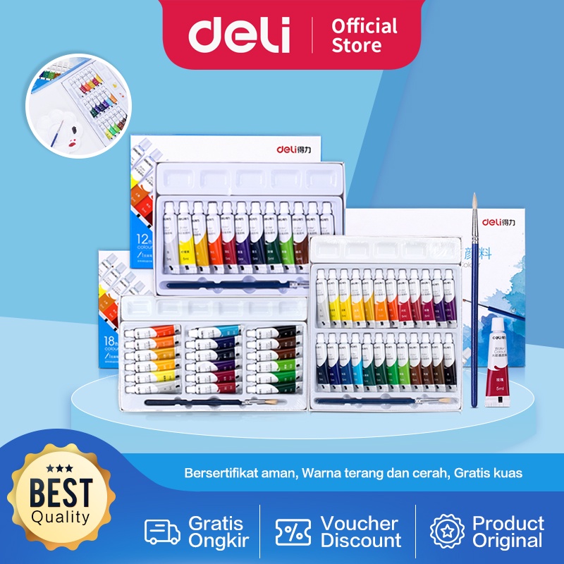 

Deli Water Color Paint / Cat Air Set 5 ML Bersertifikat Aman Gratis Kuas 738XX
