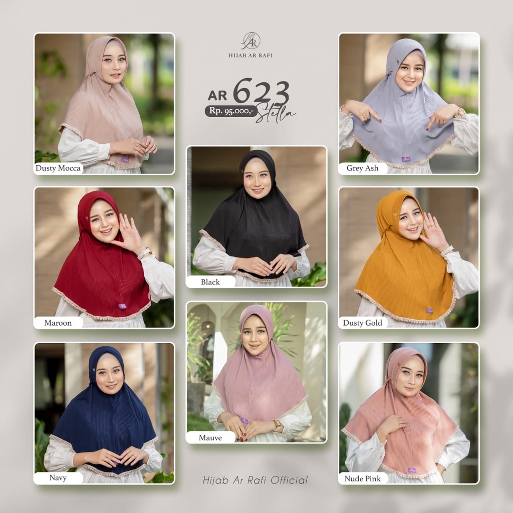 Hijab  instan Arrafi Terbaru Ar 623 Jilbab Tali Kepang Motif Plisket