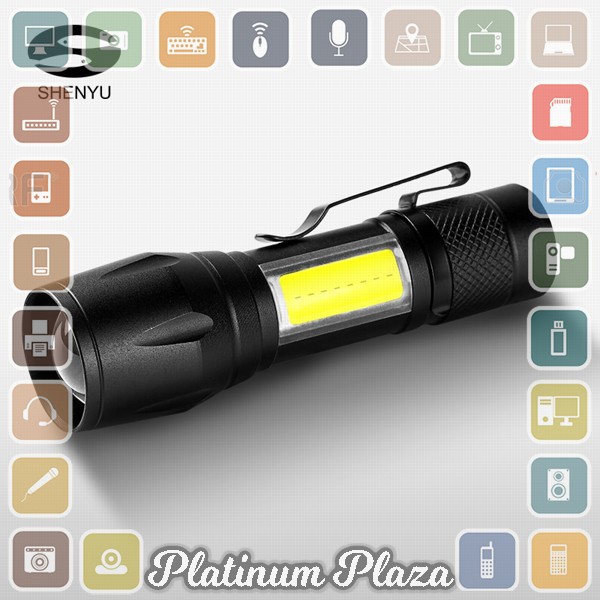 TaffLED Senter LED Mini Q5 + COB 300 Lumens with Battery - 7098 - Black`2A6RQ2-