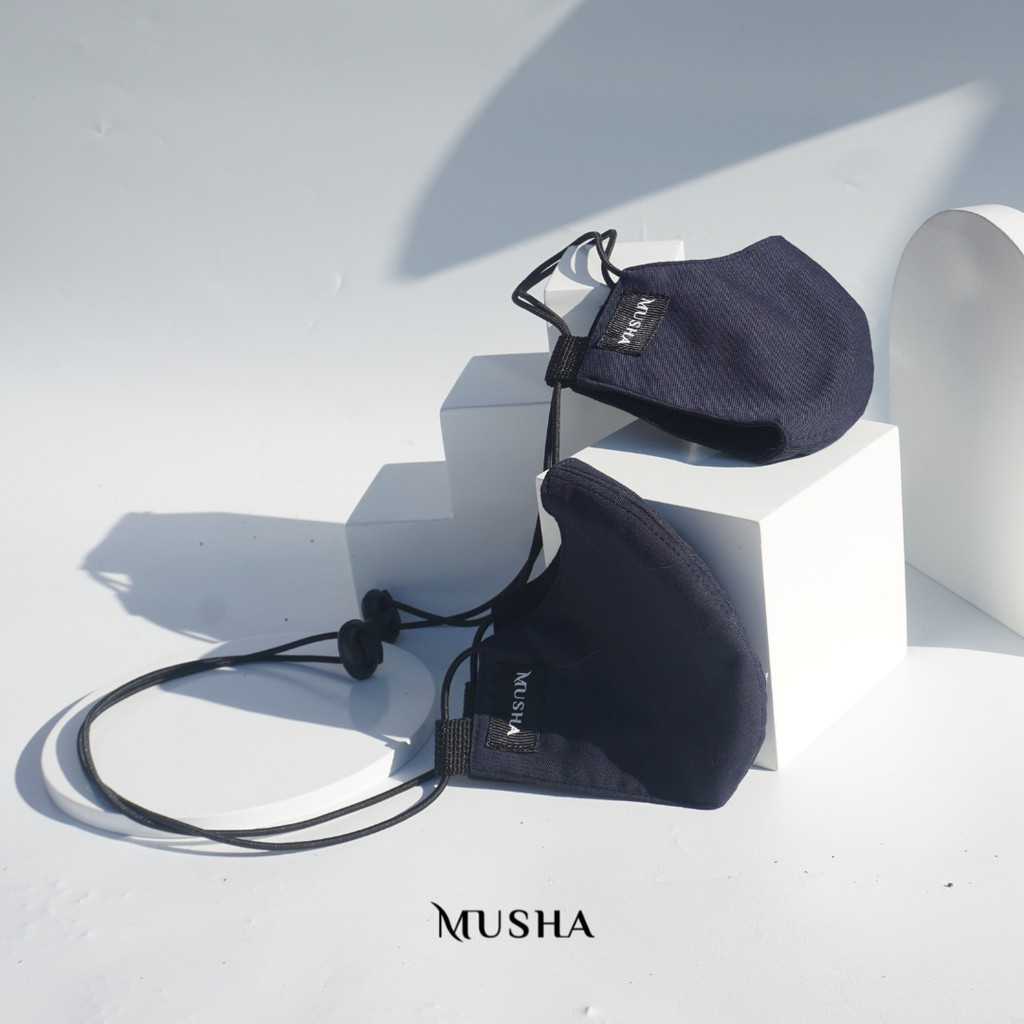 MUSHA Basic Mask Strap - Navy | Masker Kain 3 Ply Earloop