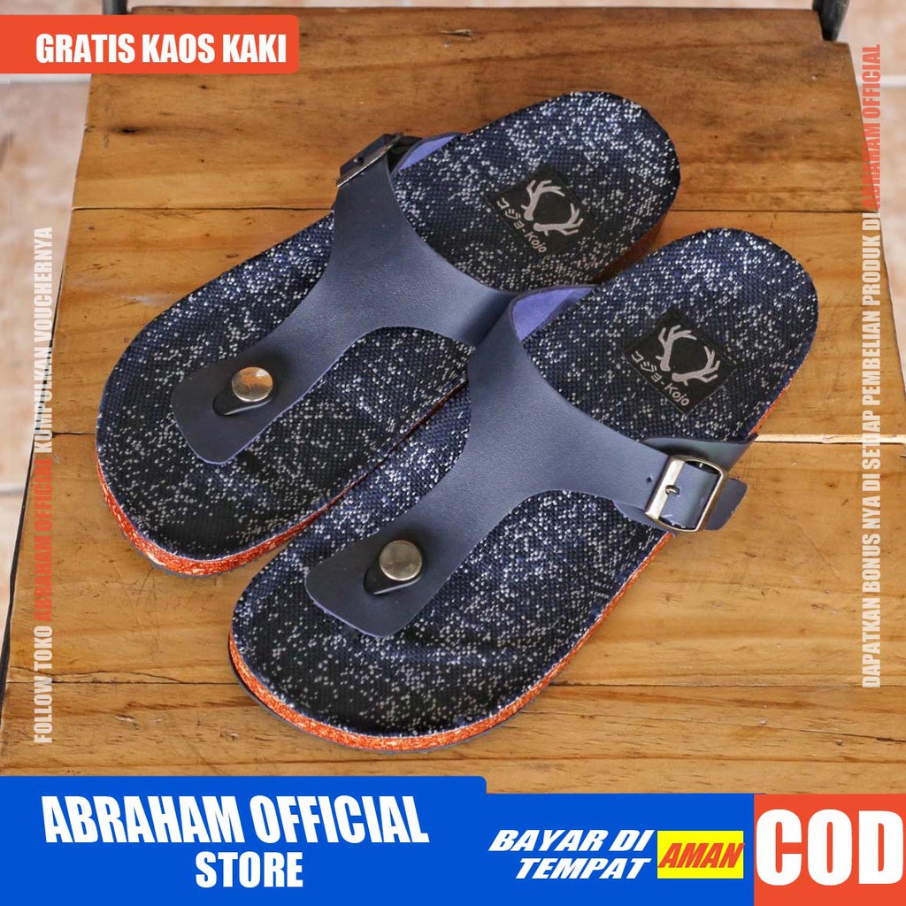 ABRHM x CIKHENI Sandal Jepit Pria Sandal Pria Kulit Pu Sendal Cowok Keren Sandal Cowo Kekinian Ori