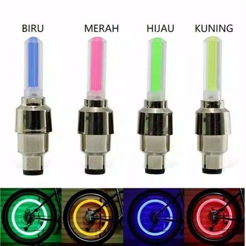 Led (2 pcs) Lampu Roda Ban Mobil Sepeda Motor / Tutup Pentil LED / Accesoris Kendaraan Sensor