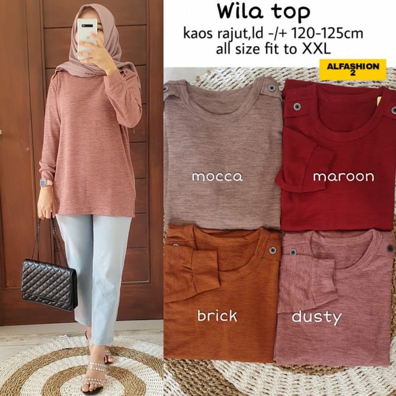 Atasan Wila Top Kaos Rajut Allsize Fit To Xxl Tebal Melar Nyaman Murah