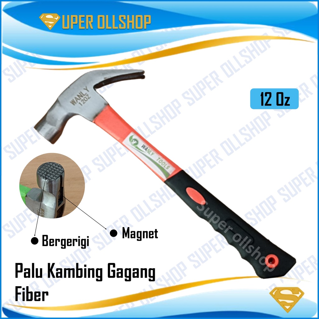 Palu Kambing Cabut Paku Martil Tukang Gerigi Magnet Gagang Fiber 12 Oz Claw Hammer Tanggung