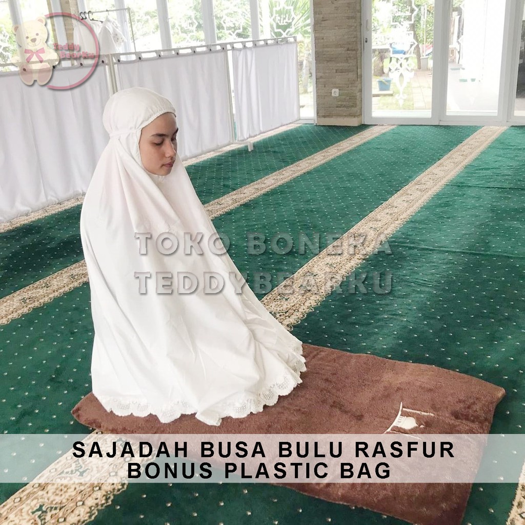 SAJADAH BUSA RASFUR COKLAT TUA MOTIF MASJID BONUS PLASTIC BAG