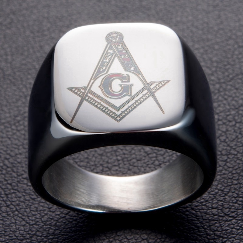 2022 Cincin Masonic single Warna gold / Hitam / silver Untuk Pria